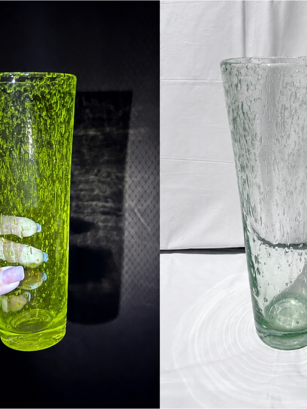 Uranium Vase Textured Bubble Glass  - 8x3 inches